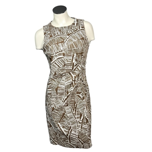 J. MCLAUGHLIN Brown White Tropical Sleeveless Anne Sheath Dress Size 8 - Picture 2 of 16